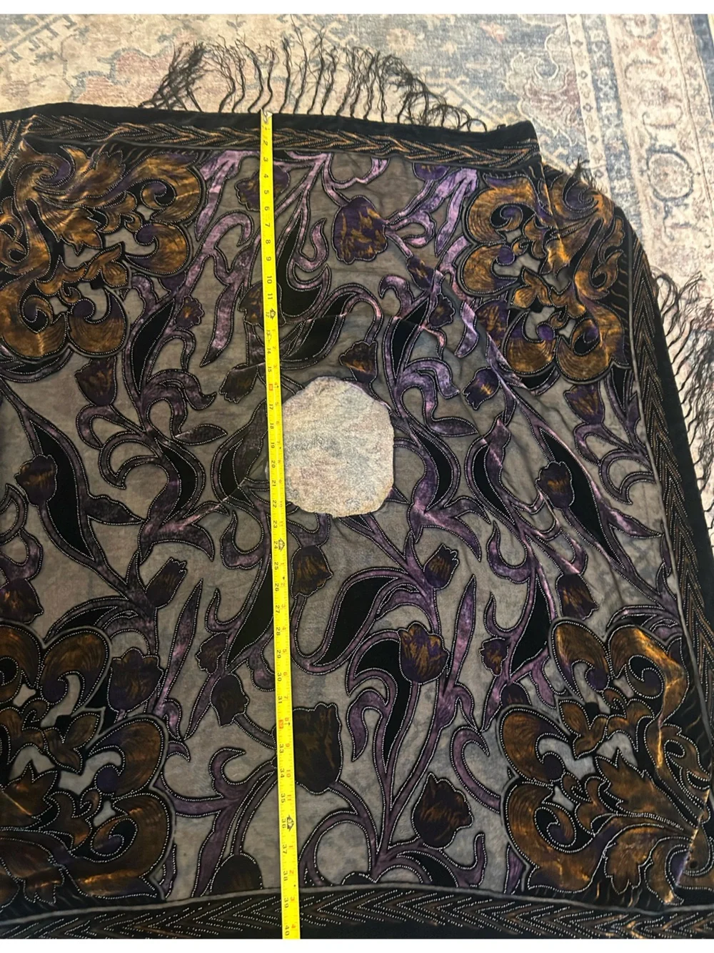 Sheer Velvet Burnout Floral ShawlPoncho - Black & Purple
